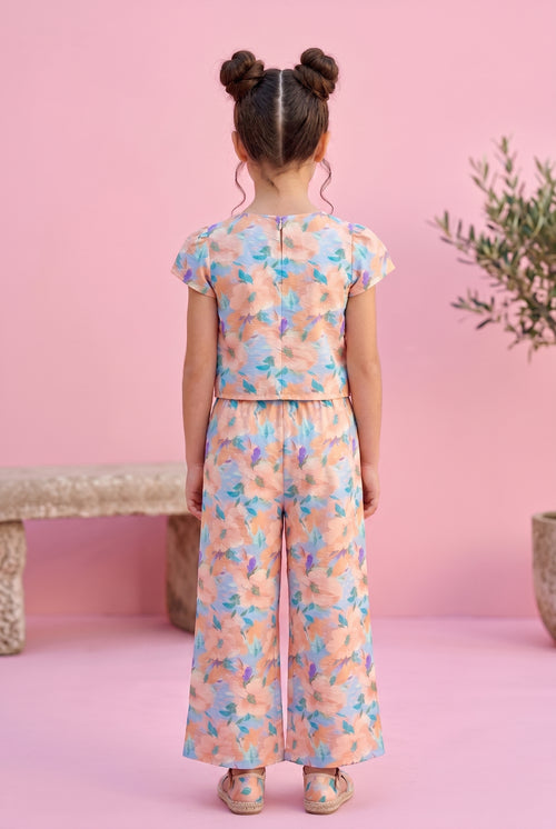 Peach Floral Printed Top & Bottom Set 3141