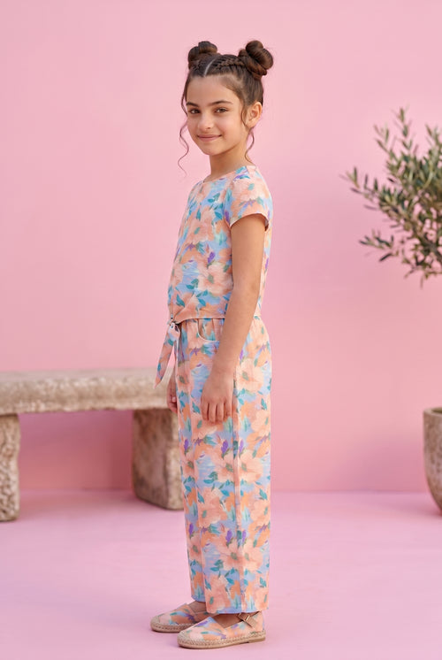 Peach Floral Printed Top & Bottom Set 3141