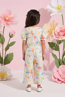 Pastel Floral Puff Sleeve Top & Wide-Leg Pants Co-Ord Set 3144