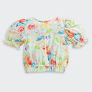 Pastel Floral Puff Sleeve Top & Wide-Leg Pants Co-Ord Set 3144