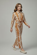 Tiny Girl Girls Co-Ord Set Dark Fawn Printed Casual Winter