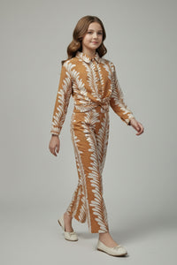 Tiny Girl Girls Co-Ord Set Dark Fawn Printed Casual Winter