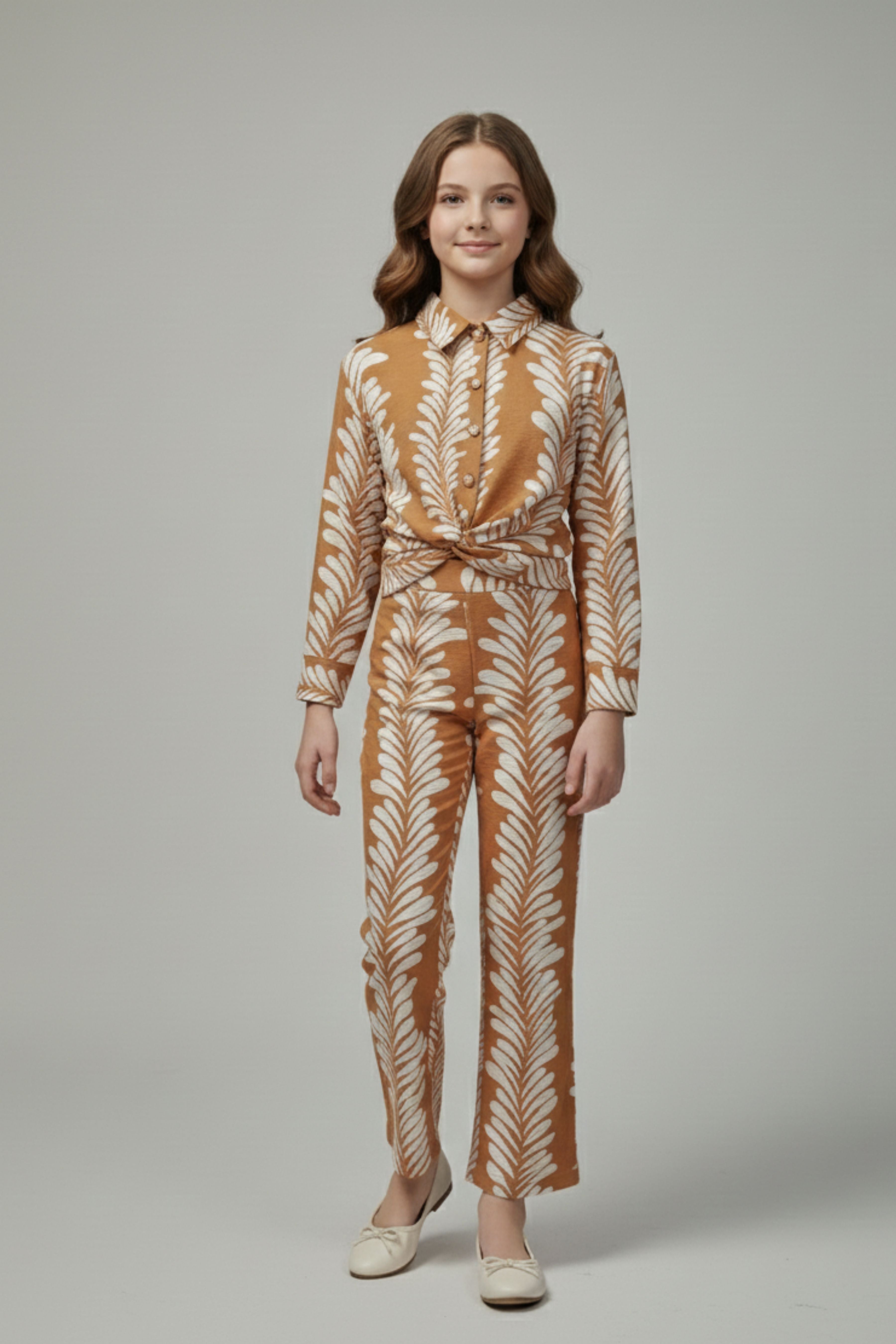 Tiny Girl Girls Co-Ord Set Dark Fawn Printed Casual Winter