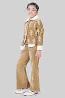 Tiny Girl Dark Fawn Embroidered Velvet Winter Co-Ord Set for Girls