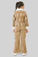 Tiny Girl Dark Fawn Embroidered Velvet Winter Co-Ord Set for Girls