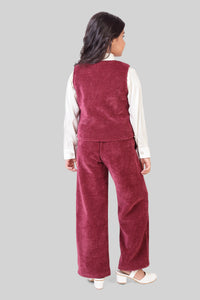 Girls Maroon Waistcoat & Trouser Set – Elegant Party Wear with White Shirt