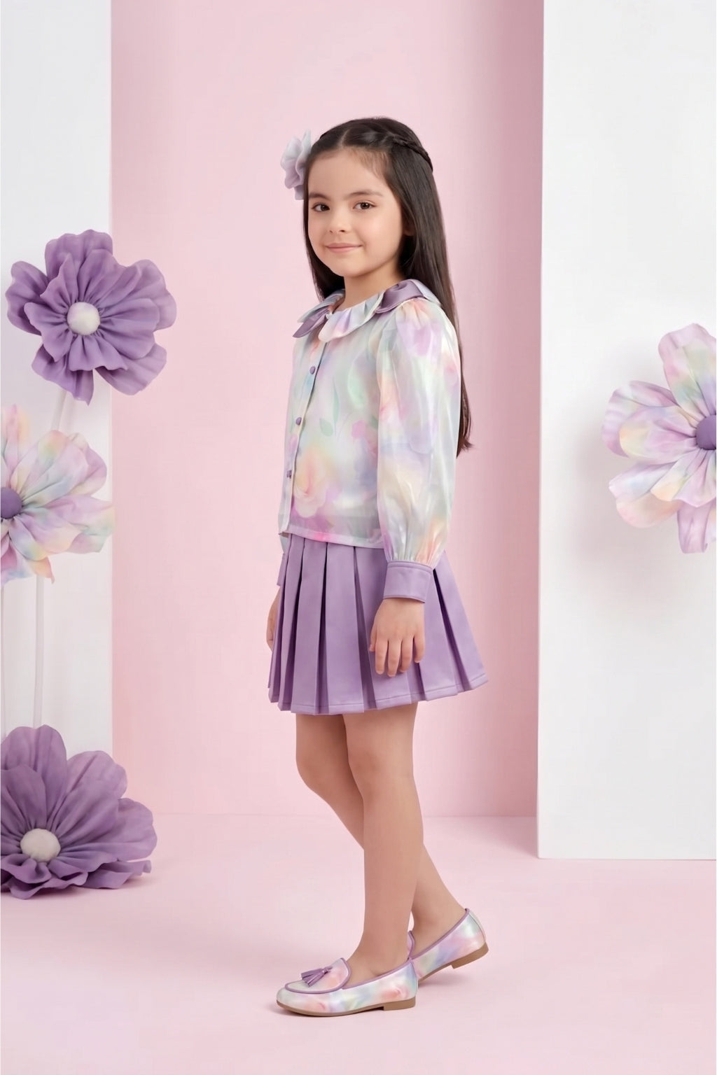 Purple Floral Party Wear Top & Skirt Set 3180