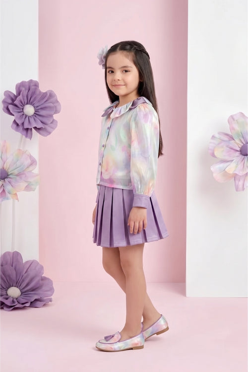 Purple Floral Party Wear Top & Skirt Set 3180