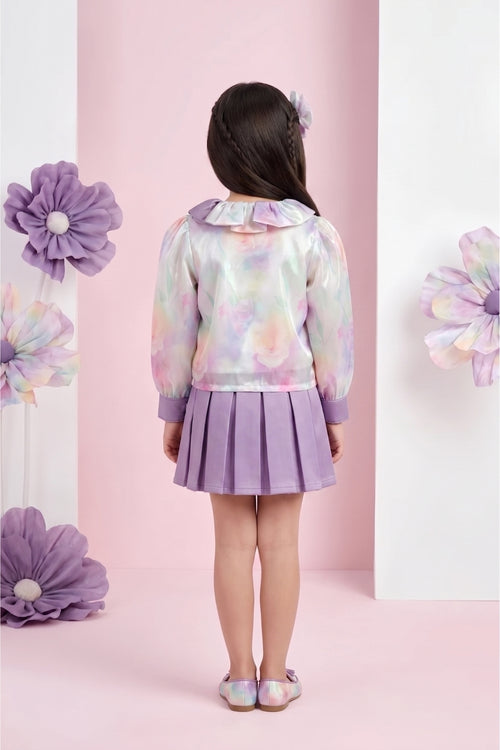 Floral Purple Party Wear Top & Skirt Set 3180