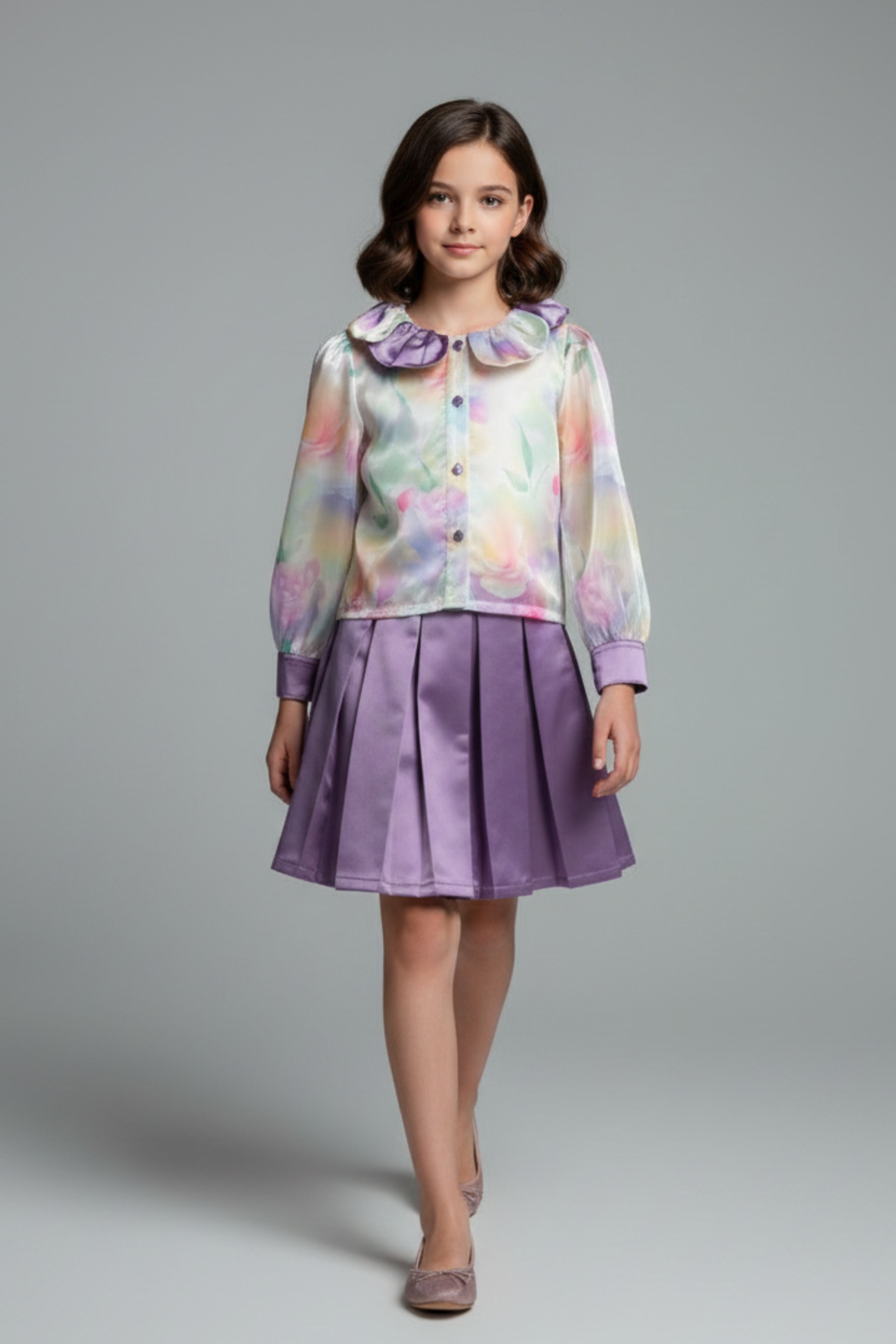 Tiny Girl Purple Floral Party Wear Top & Skirt Set for Girls