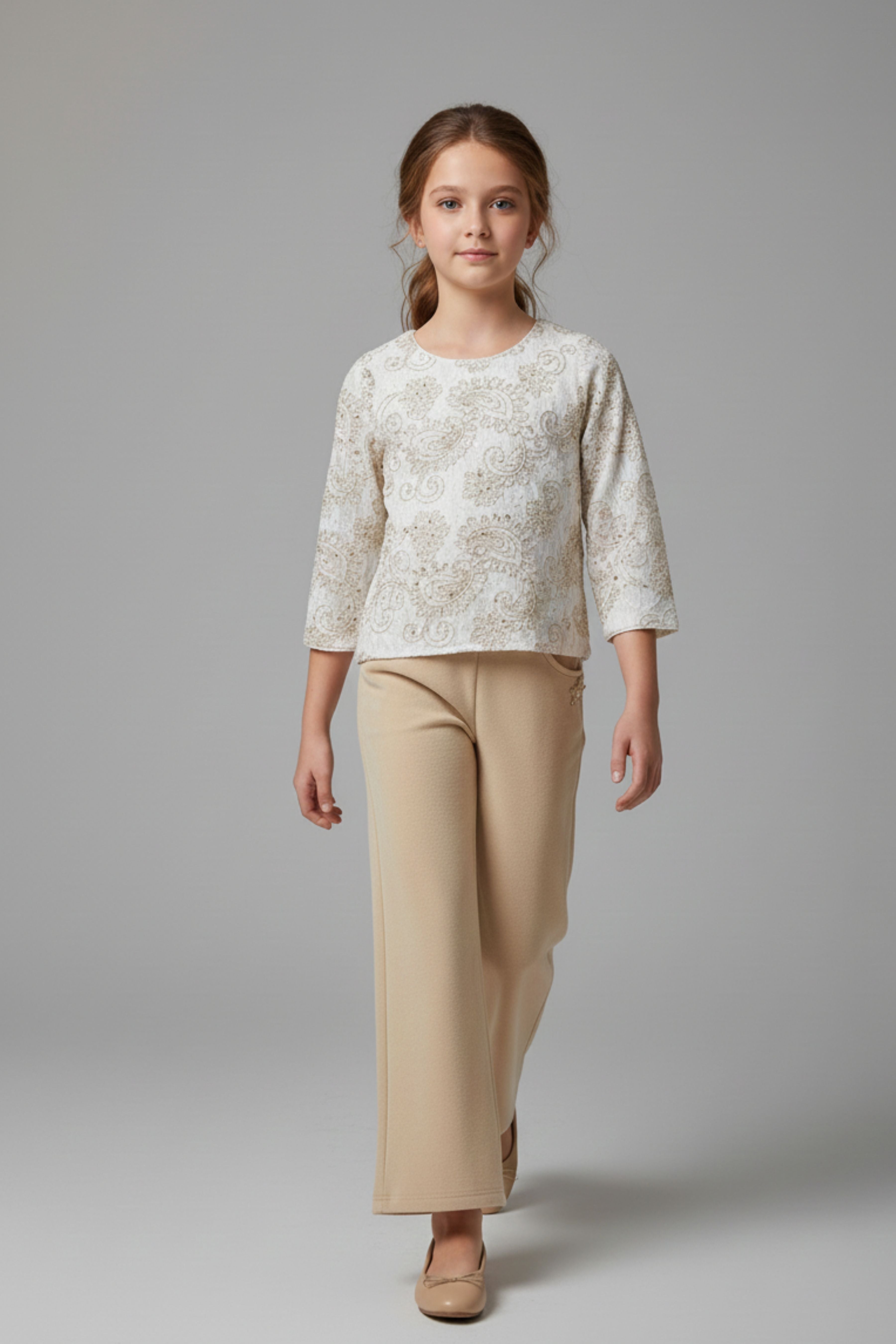 Tiny Girl Girls Co Ord Set Off White Printed Cotton All Season Wear