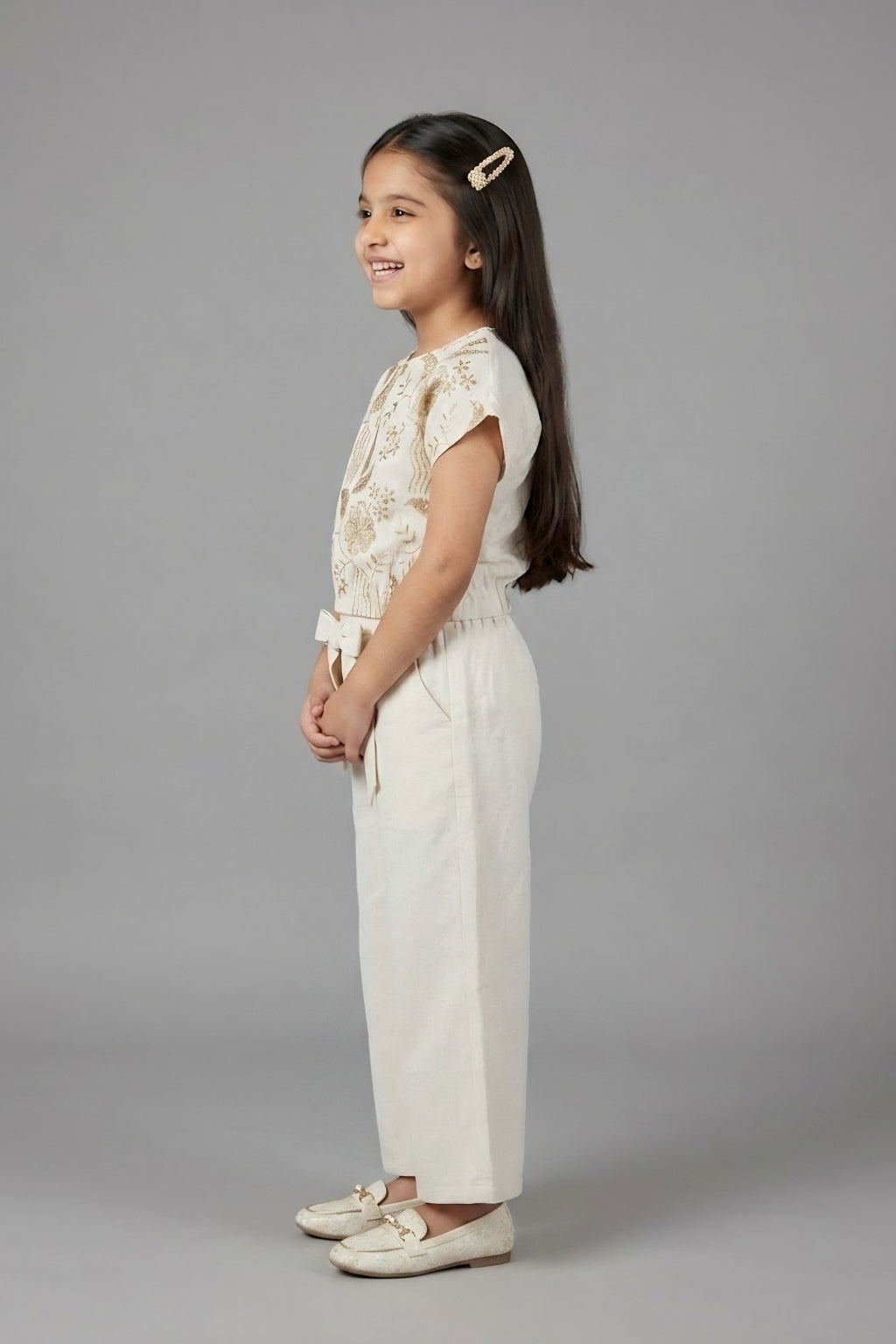Cream Printed Cotton Summer Wear Co Ord Set 3182
