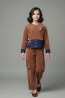Tiny Girl Girls Co Ord Set Brown Solid Cotton Winter Wear