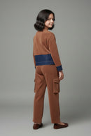 Tiny Girl Girls Co Ord Set Brown Solid Cotton Winter Wear