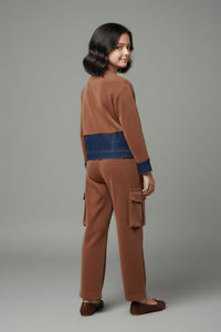 Tiny Girl Girls Co Ord Set Brown Solid Cotton Winter Wear