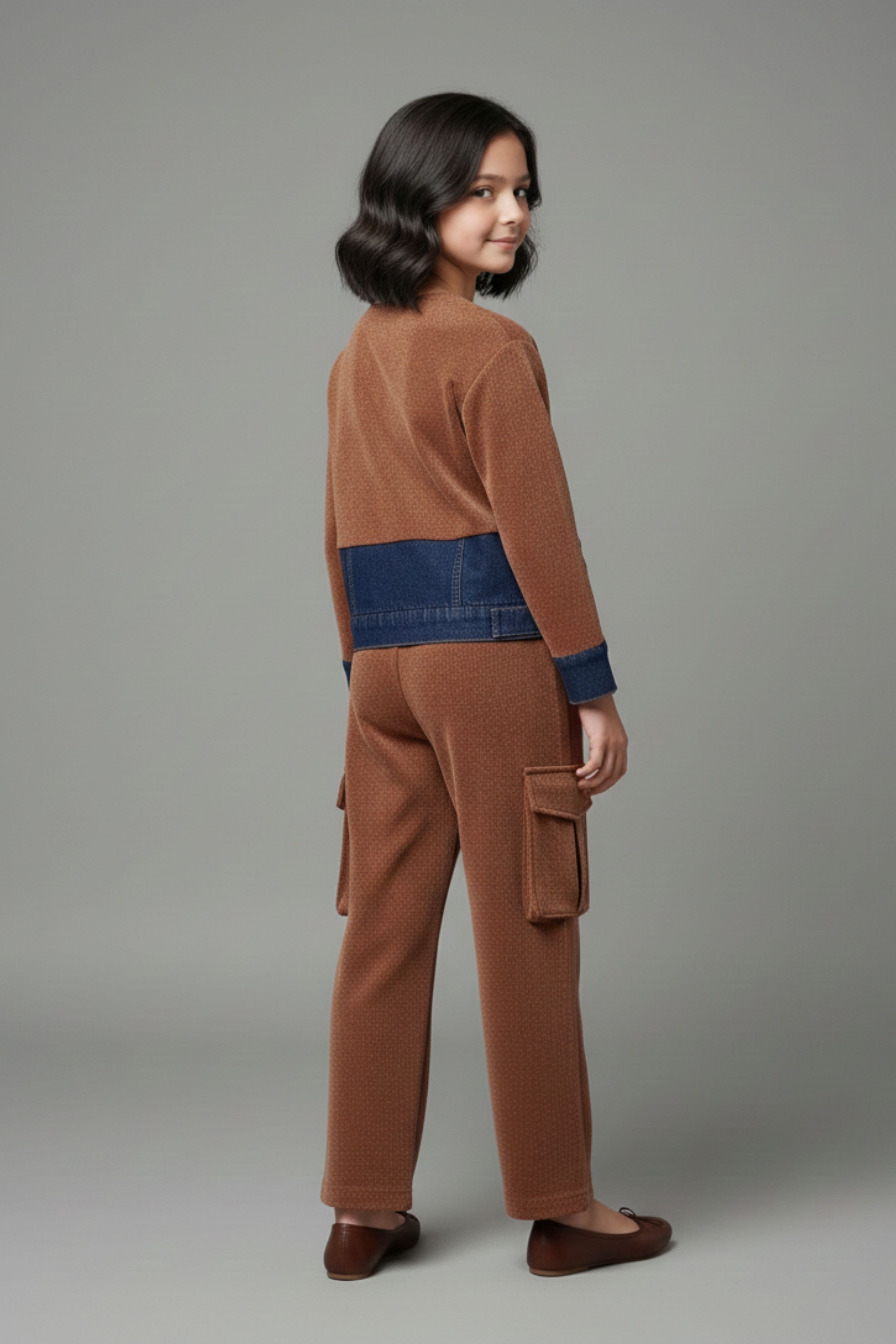 Tiny Girl Girls Co Ord Set Brown Solid Cotton Winter Wear