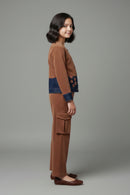 Tiny Girl Girls Co Ord Set Brown Solid Cotton Winter Wear