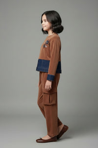 Tiny Girl Girls Co Ord Set Brown Solid Cotton Winter Wear