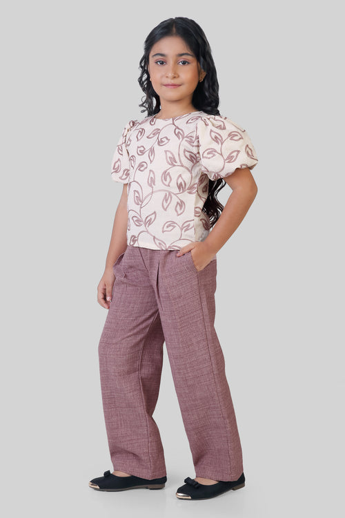 Mocha Leaf Puff Sleeve Co-Ord Set 3185