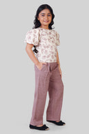 Tiny Girl Onion Pink Leaf Print Top & Trousers Set | Girls Stylish Casual Outfit | Kids