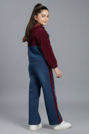 Tiny Girl Girls Co Ord Set Maroon Denim Cotton Winter Wear