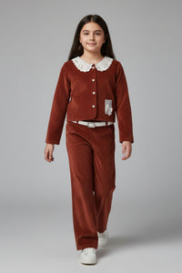 Tiny Girl Girls Co Ord Set Rust Solid Cotton Winter Wear