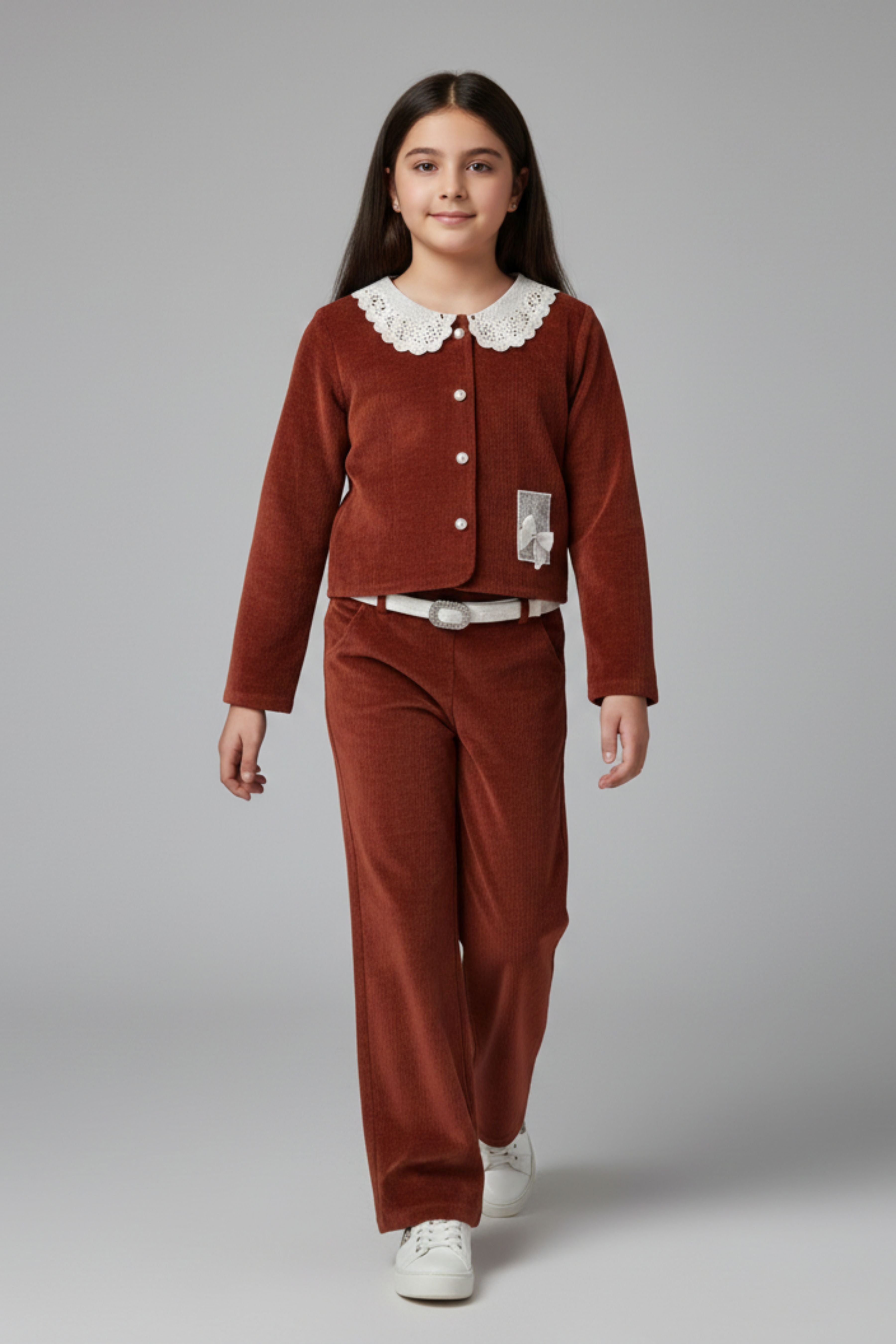 Tiny Girl Girls Co Ord Set Rust Solid Cotton Winter Wear