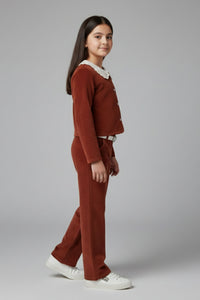 Tiny Girl Girls Co Ord Set Rust Solid Cotton Winter Wear