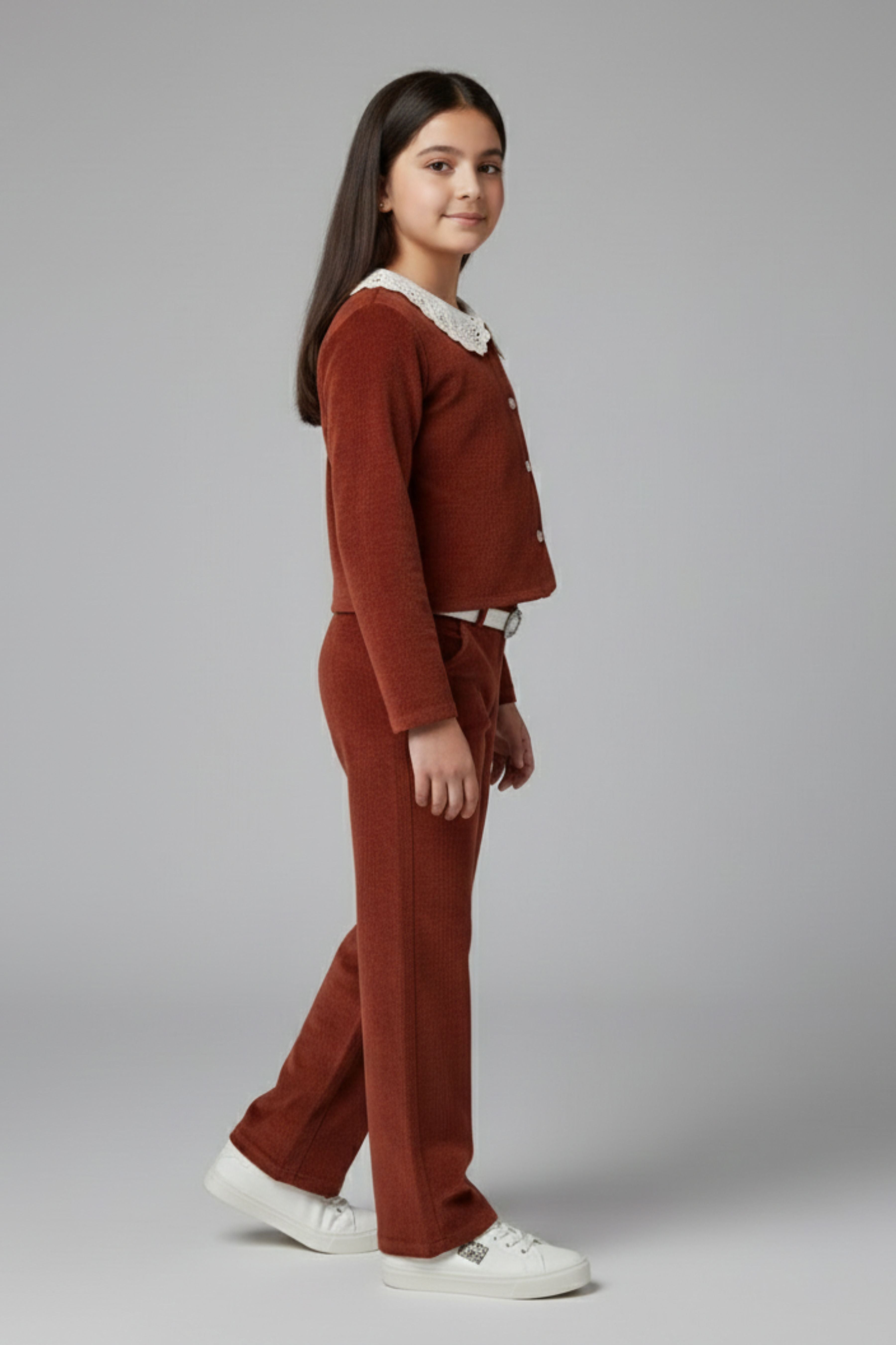 Tiny Girl Girls Co Ord Set Rust Solid Cotton Winter Wear