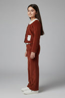 Tiny Girl Girls Co Ord Set Rust Solid Cotton Winter Wear