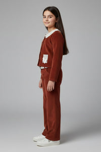 Tiny Girl Girls Co Ord Set Rust Solid Cotton Winter Wear