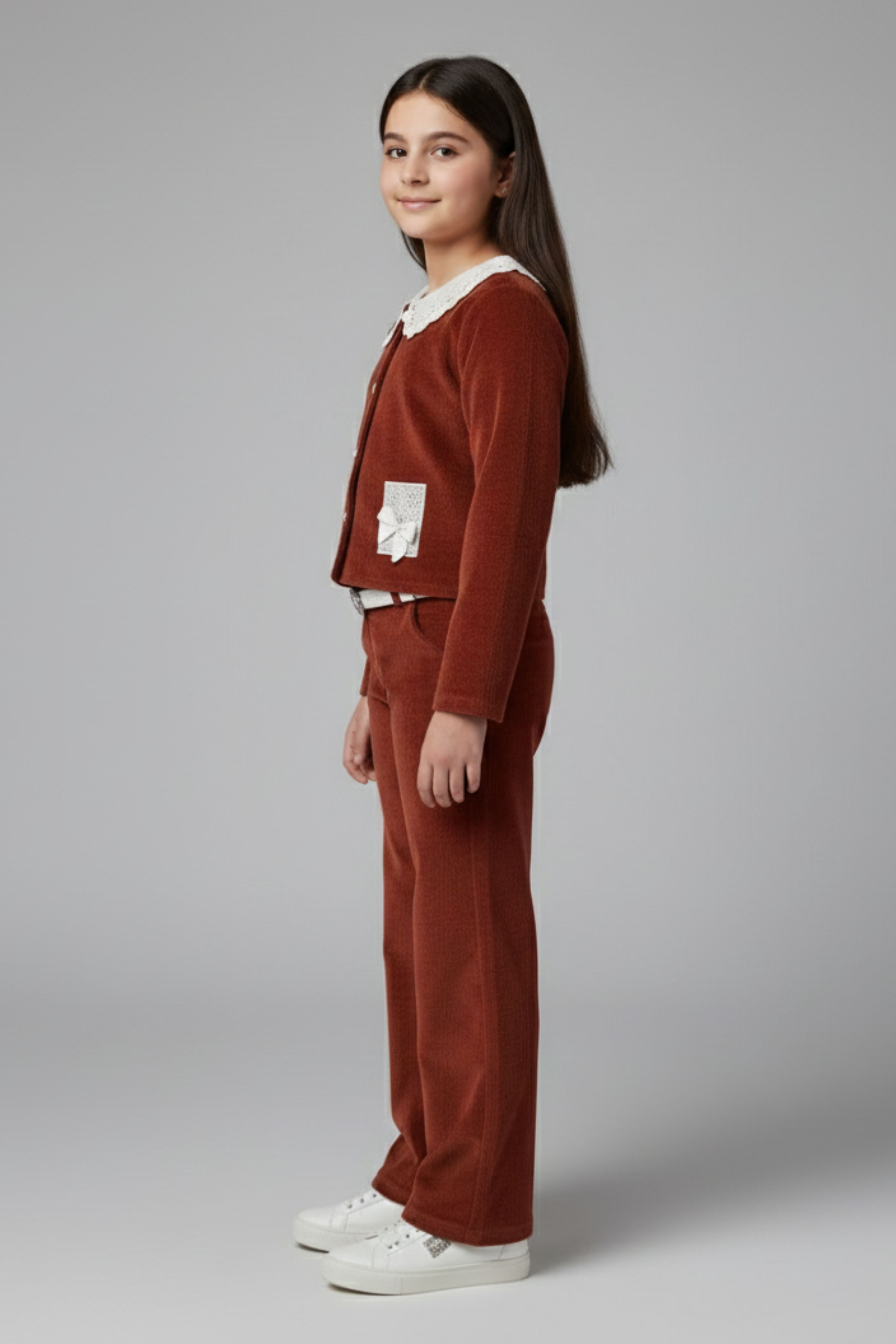 Tiny Girl Girls Co Ord Set Rust Solid Cotton Winter Wear