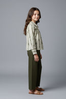Tiny Girl Olive Green Embroidered Top & Wide-Leg Pants Set for Girls