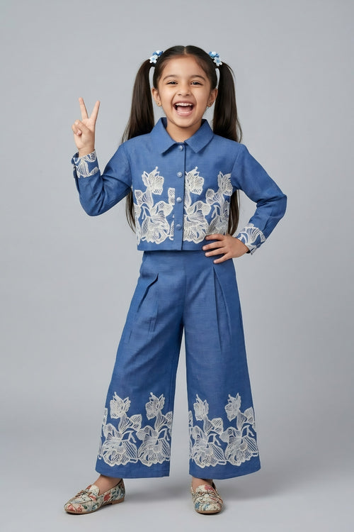 Blue Blossom Embroidered Co-Ord Set 3200