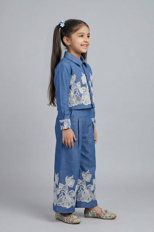 Blue Blossom Embroidered Co-Ord Set 3200