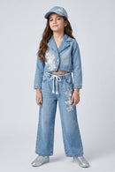 Girls Blue Denim Peplum Co-ord Set SET3222