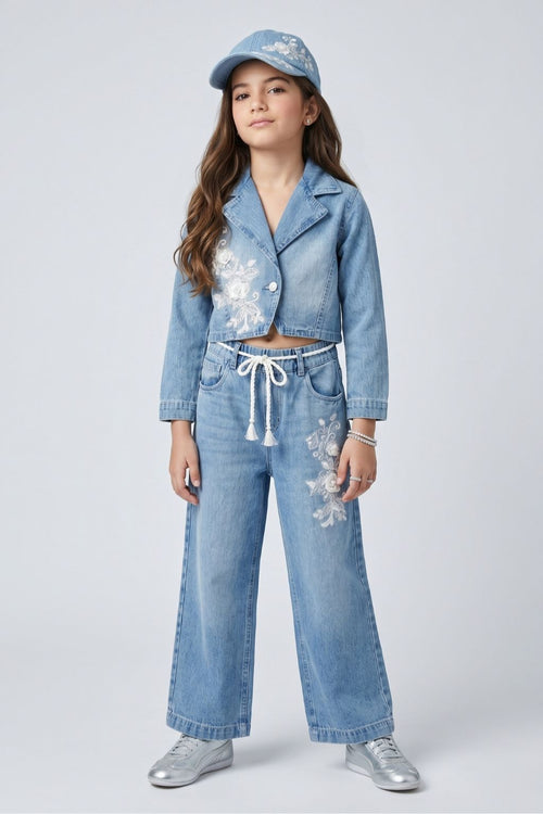 Girls Blue Denim Peplum Co-ord Set SET3222