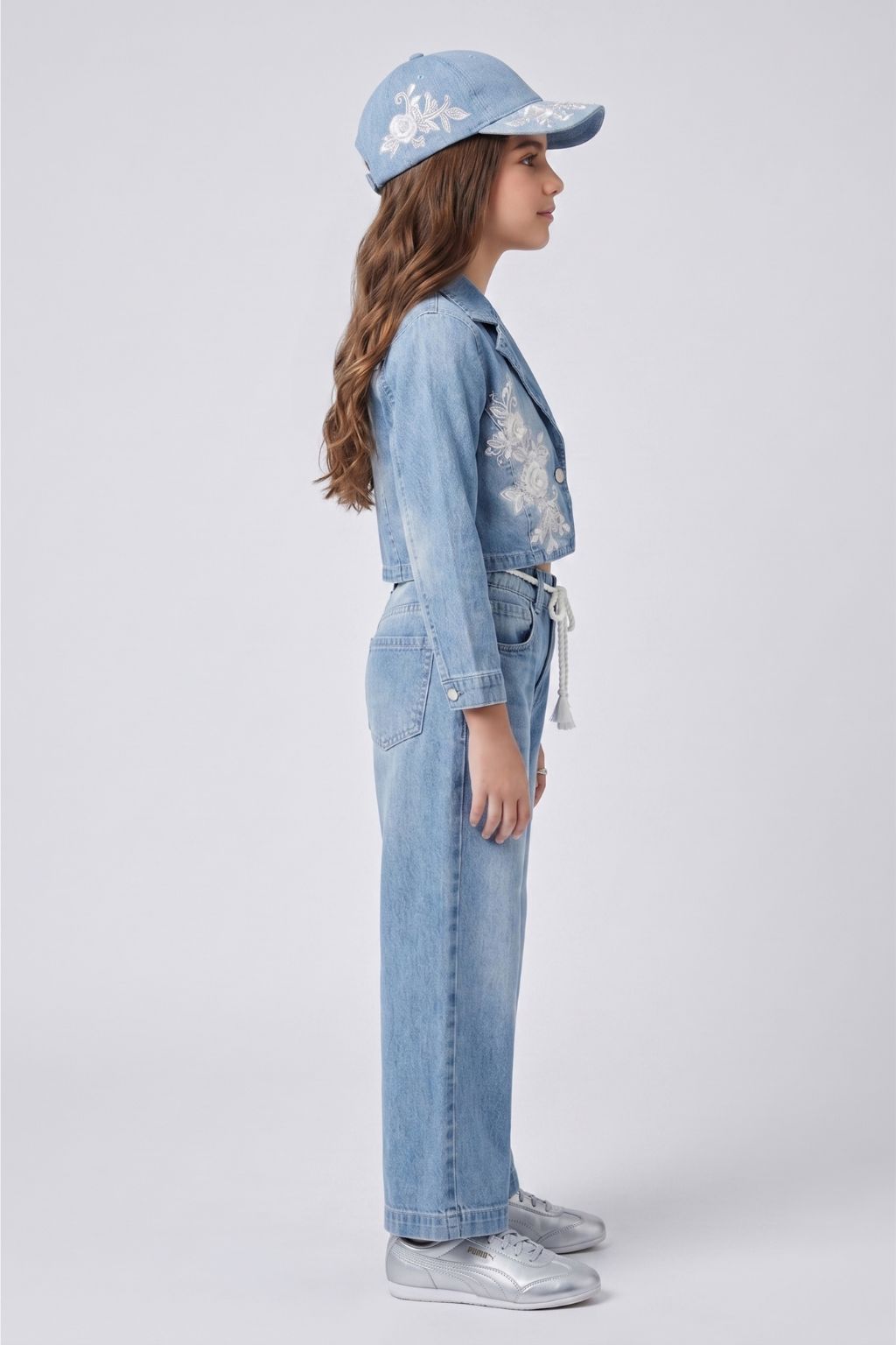 Girls Blue Denim Peplum Co-ord Set SET3222