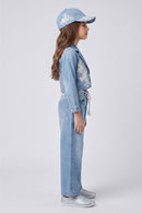 Girls Blue Denim Peplum Co-ord Set SET3222