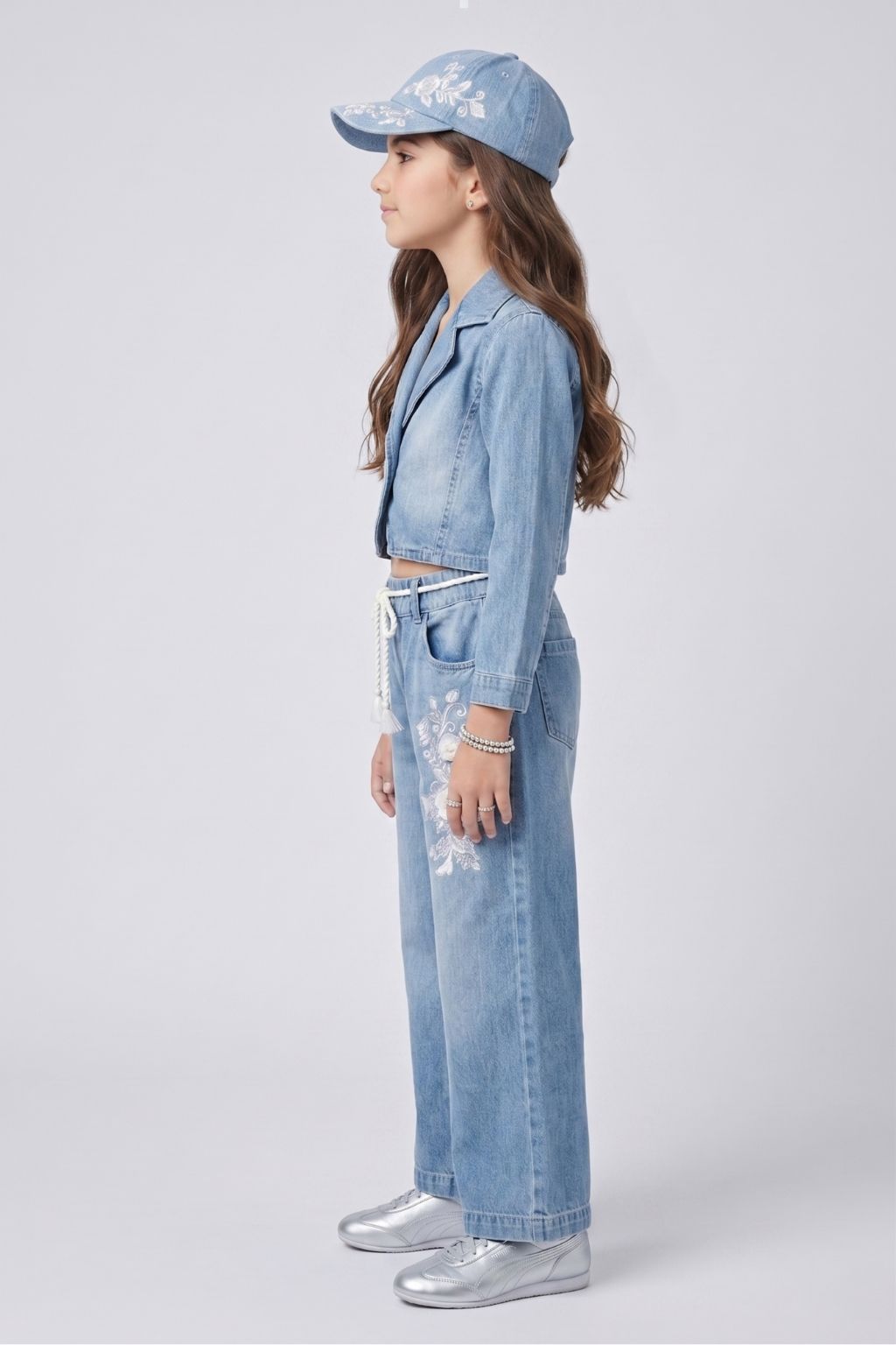Girls Blue Denim Peplum Co-ord Set SET3222