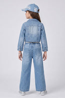 Girls Blue Denim Peplum Co-ord Set SET3222