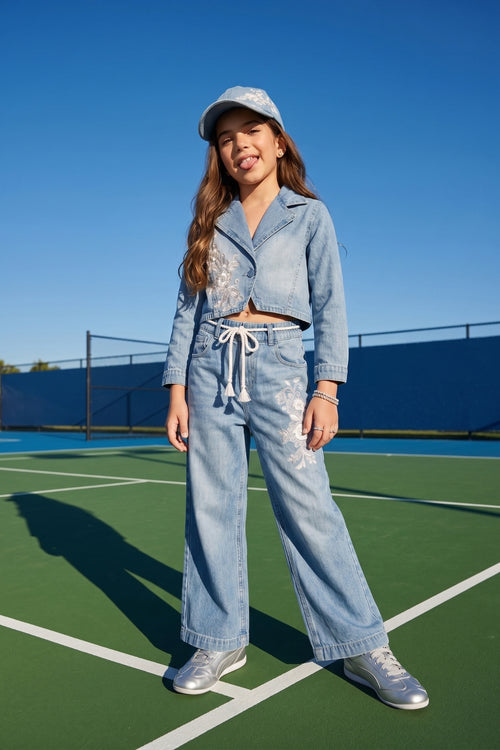 Girls Blue Denim Peplum Co-ord Set SET3222