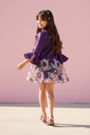 Purple Floral Co-Ord Set with Ruffle Top & Printed Skirt SET3224