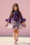 Purple Floral Co-Ord Set with Ruffle Top & Printed Skirt SET3224