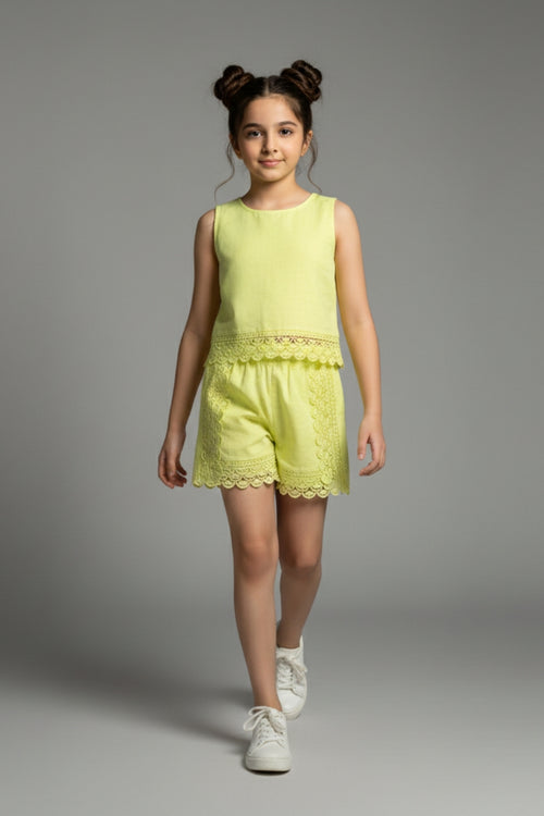 Girls Lime Green Lace Co-ord Set 3244
