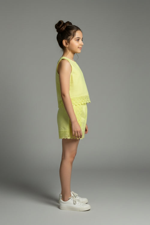 Girls Lime Green Lace Co-ord Set 3244