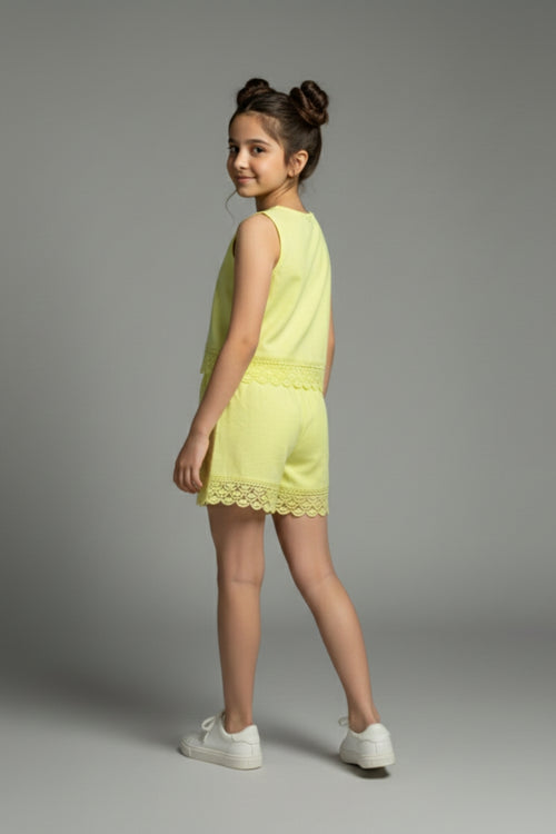 Girls Lime Green Lace Co-ord Set 3244
