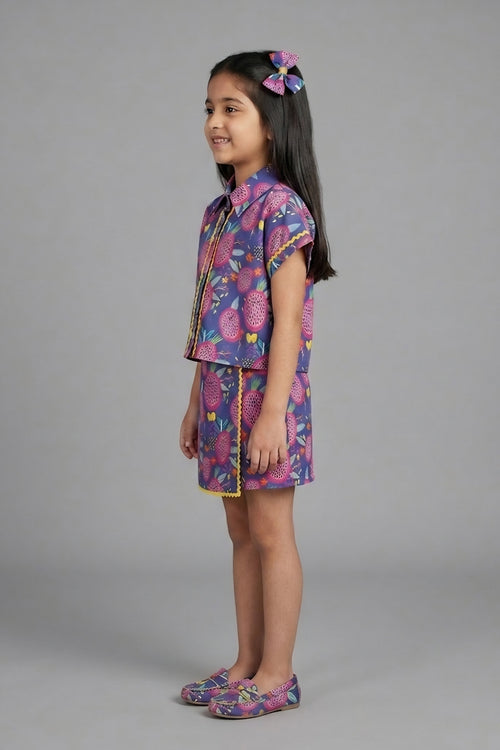 Girls Navy Blue Printed Co-ord Set 3248