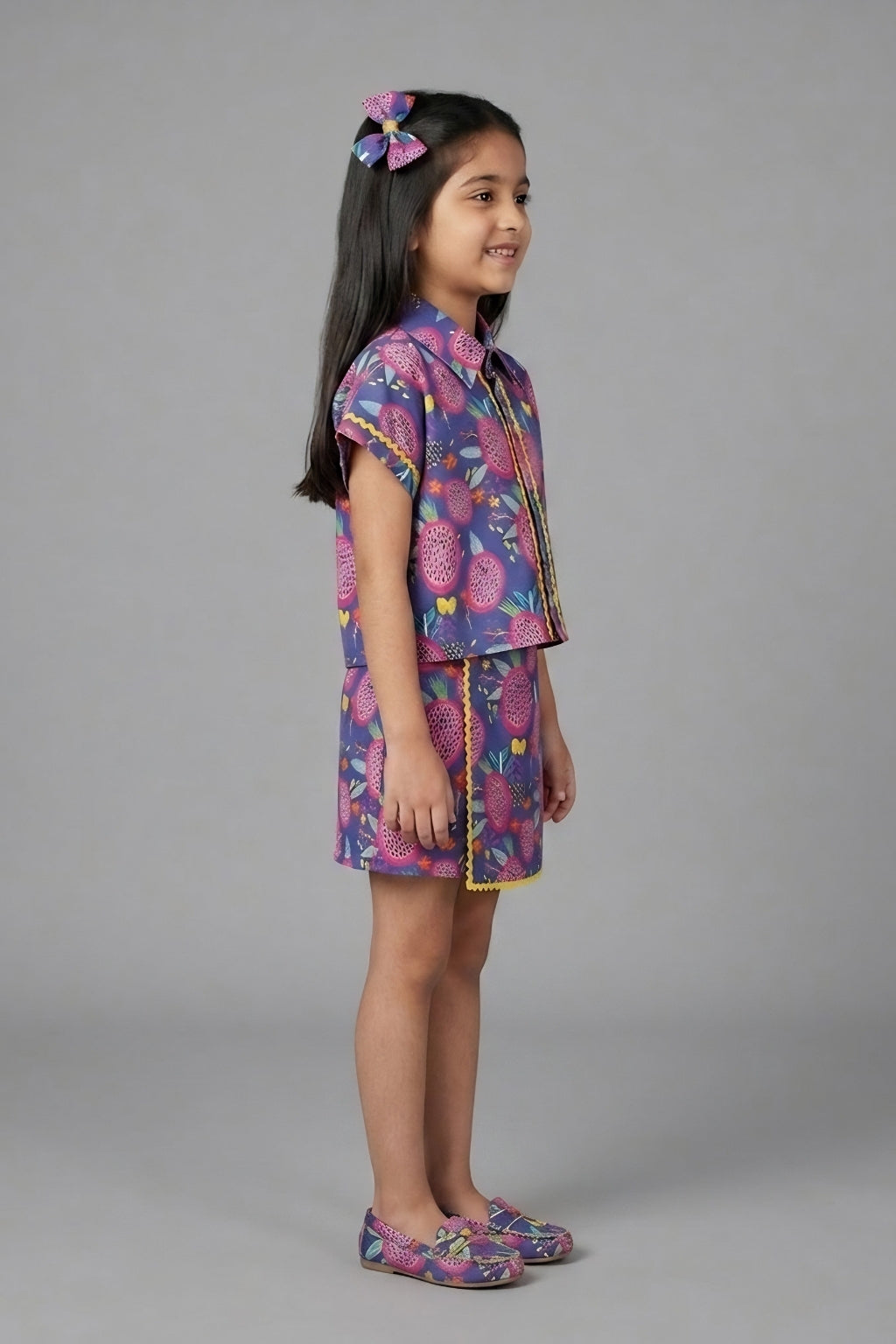 Girls Navy Blue Printed Co-ord Set 3248