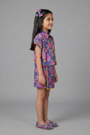 Girls Navy Blue Printed Co-ord Set 3248